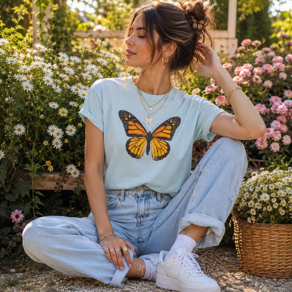 Fifth Sun Butterfly Graphic Tee Small Light Blue Y2K Aesthetic Baby Tee Top